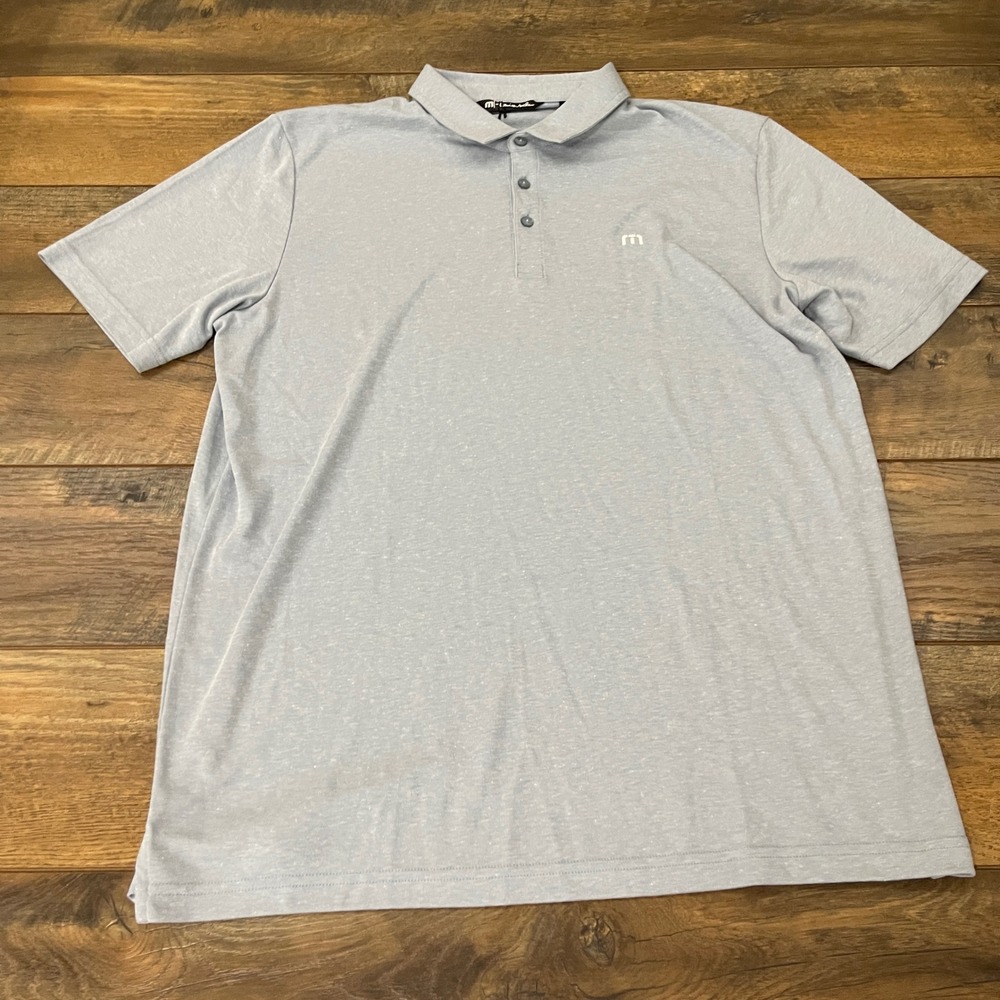 TravisMathew Knot On Call Polo Golf Shirt XL Heather Faded Denim New Tennis Top